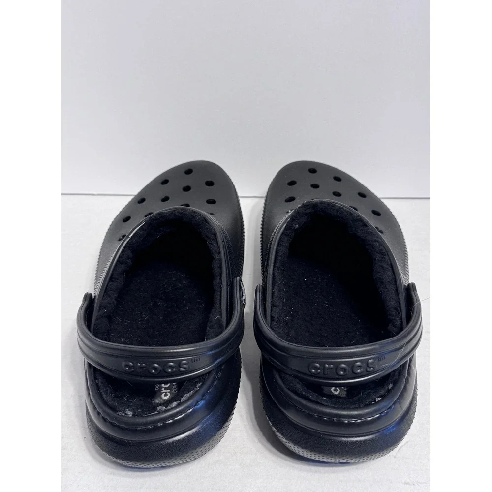 Crocs Kids' Classic Clogs Lined Black J6 slip on back strap clog shoes